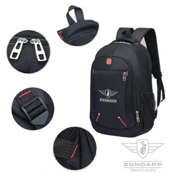 Großer Zündapp Rucksack 46 x 30 x 20cm Schwarz mit 3 Fächer und Aufdruck